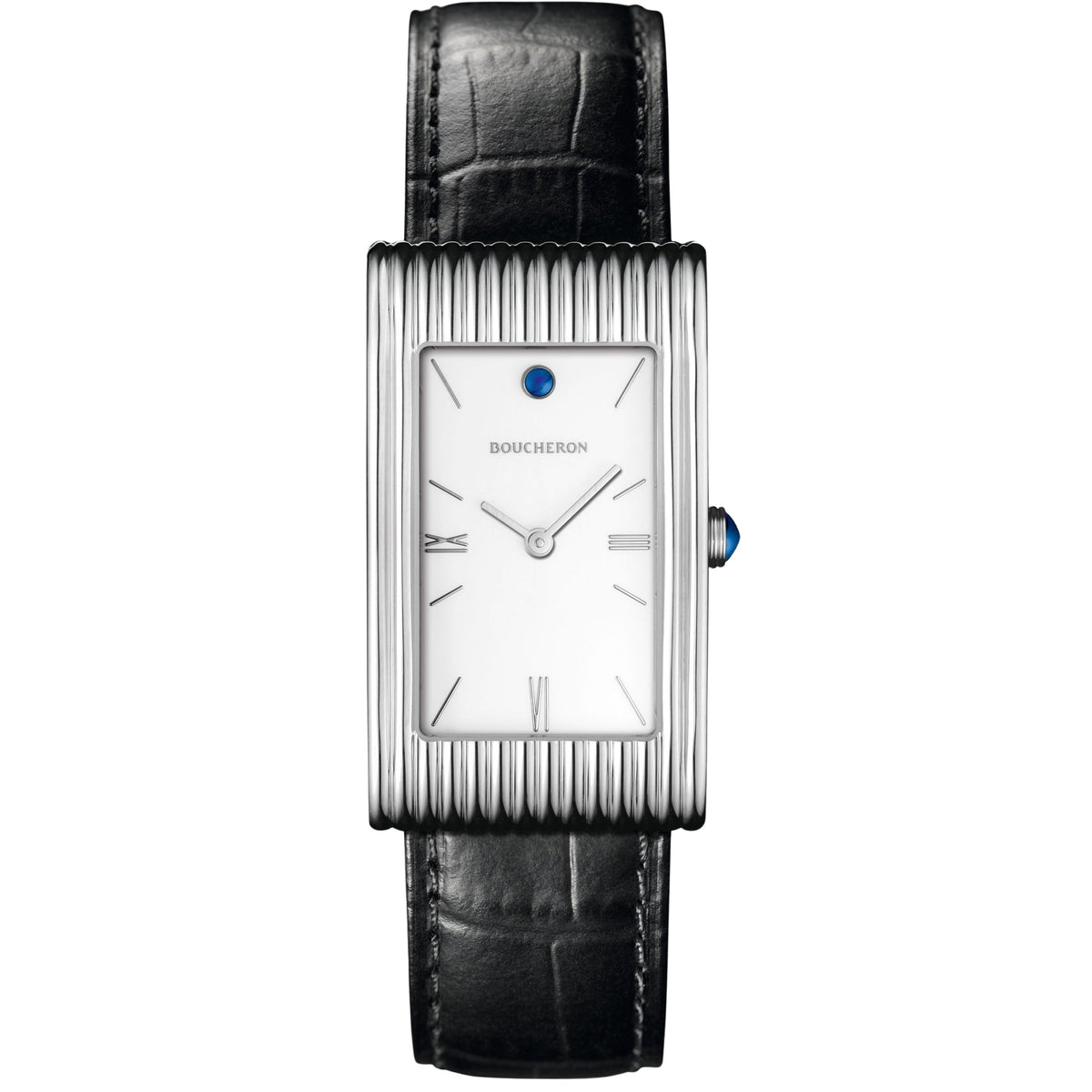 Reflet Large steel white lacquer & black alligator Watch - White & Black