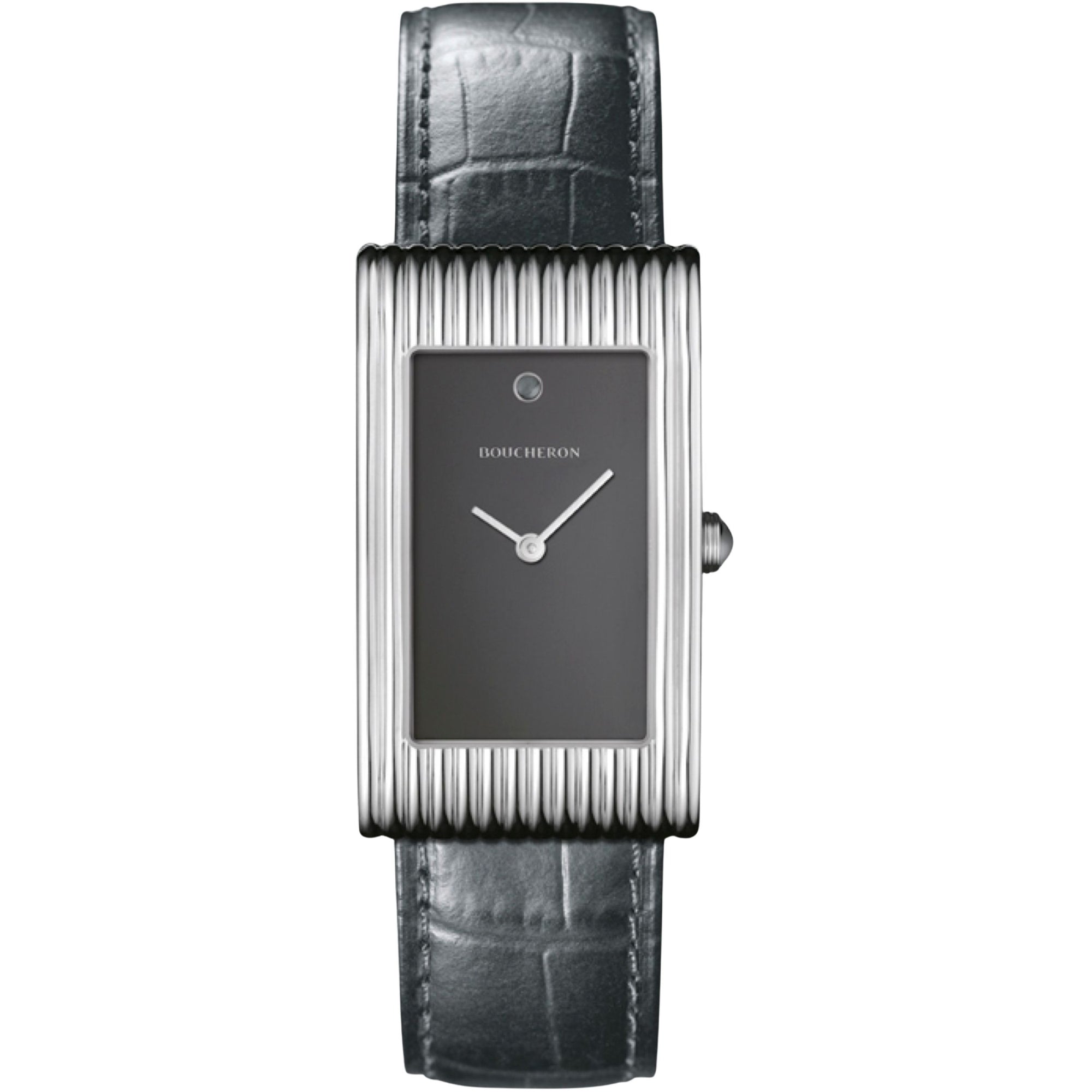 Reflet Large steel & grey alligator Watch - White & Black