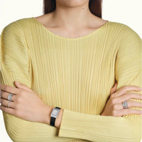 Reflet Large steel diamonds & black alligator Watch - White & Black