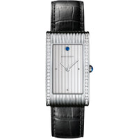 Reflet Large steel diamonds & black alligator Watch - White & Black
