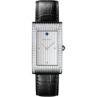 Reflet Large steel diamonds & black alligator Watch - White & Black