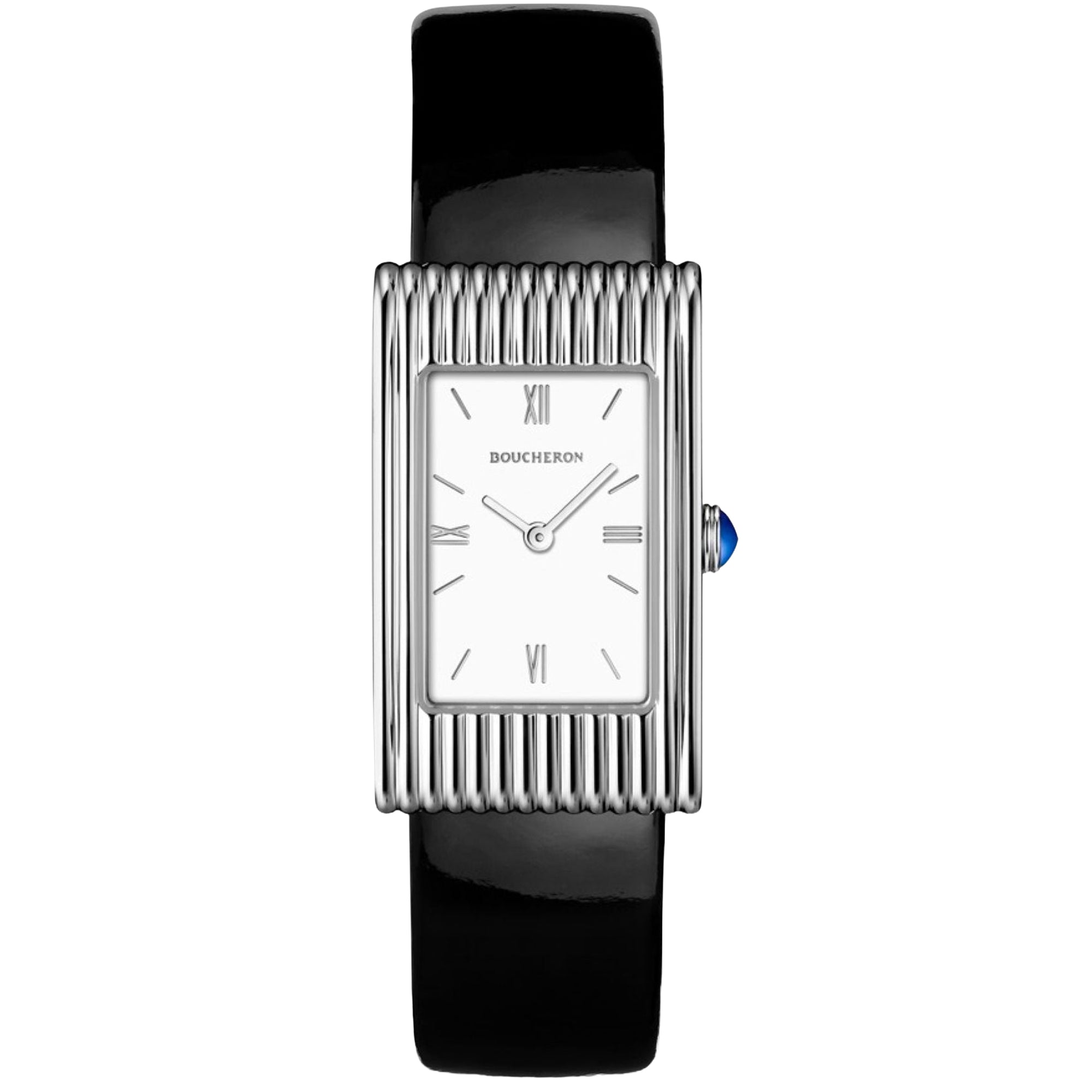 Reflet Medium steel white dial & black patent calf Watch - White & Black