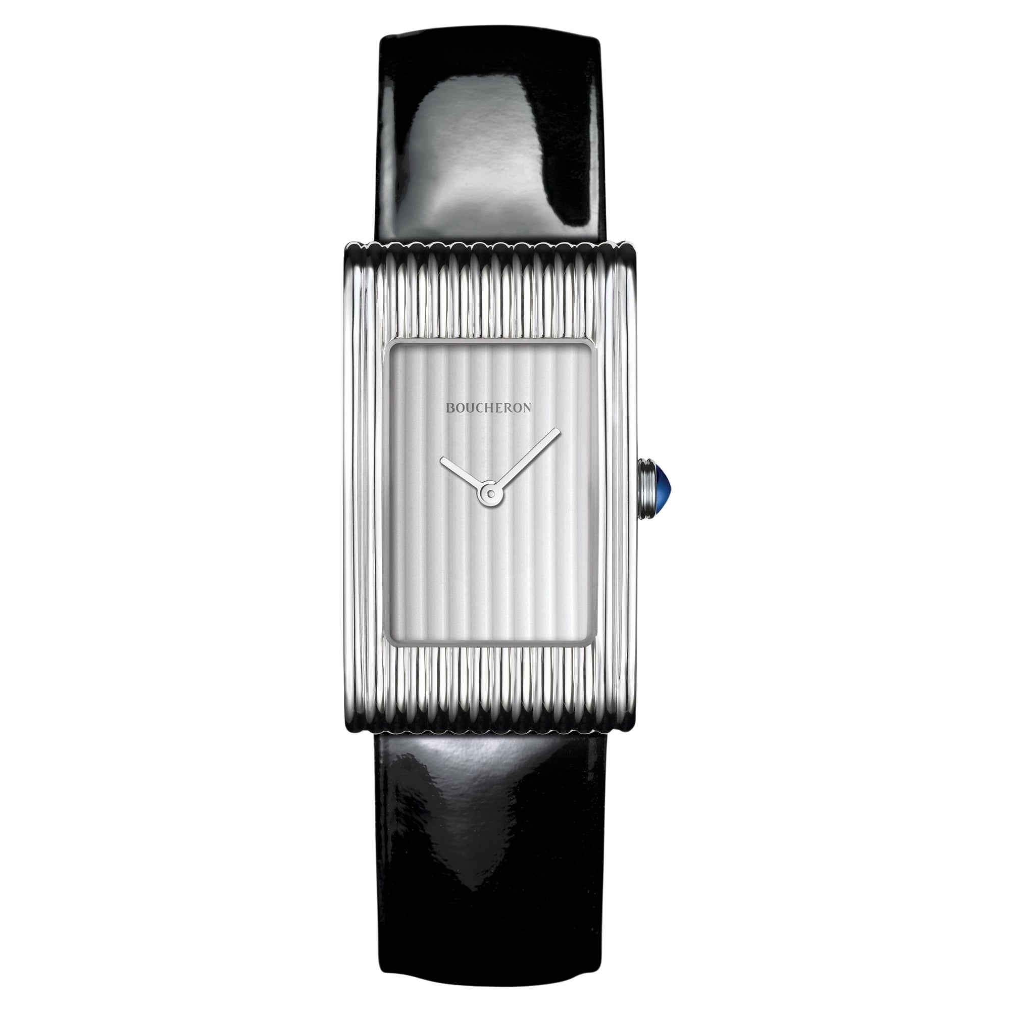 Reflet Medium steel gadroon silver & black patent calf Watch - White & Black