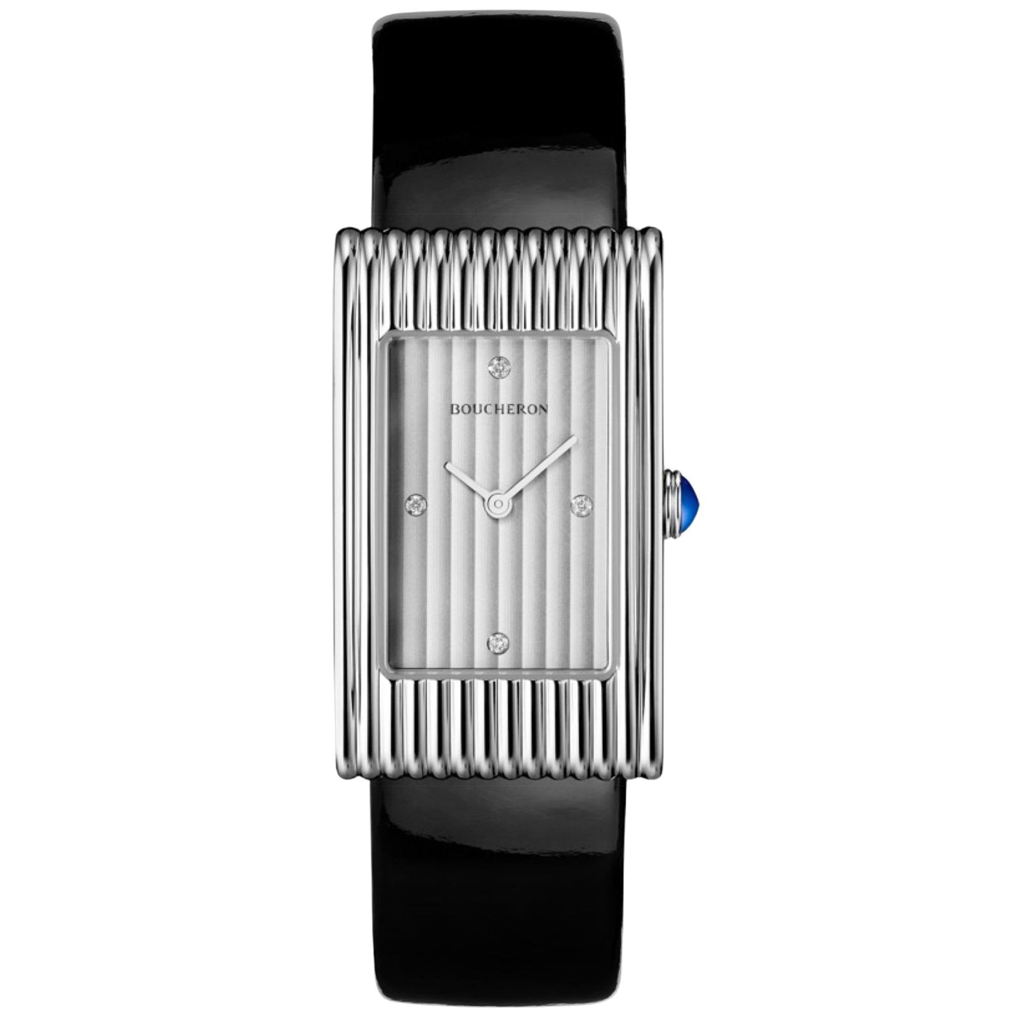 Reflet Medium steel silver gadroons & black patent calf Watch - White & Black