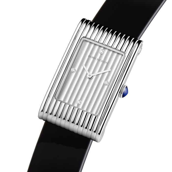Reflet Medium steel silver gadroons & black shiny calf Watch - White & Black