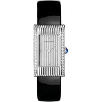 Reflet Medium steel diamonds silver gadroons & black shiny calf Watch - White & Black
