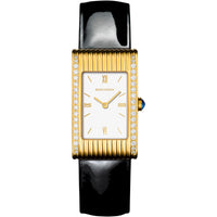 Reflet Medium yellow gold diamonds & black calf Watch - White & Yellow & Black