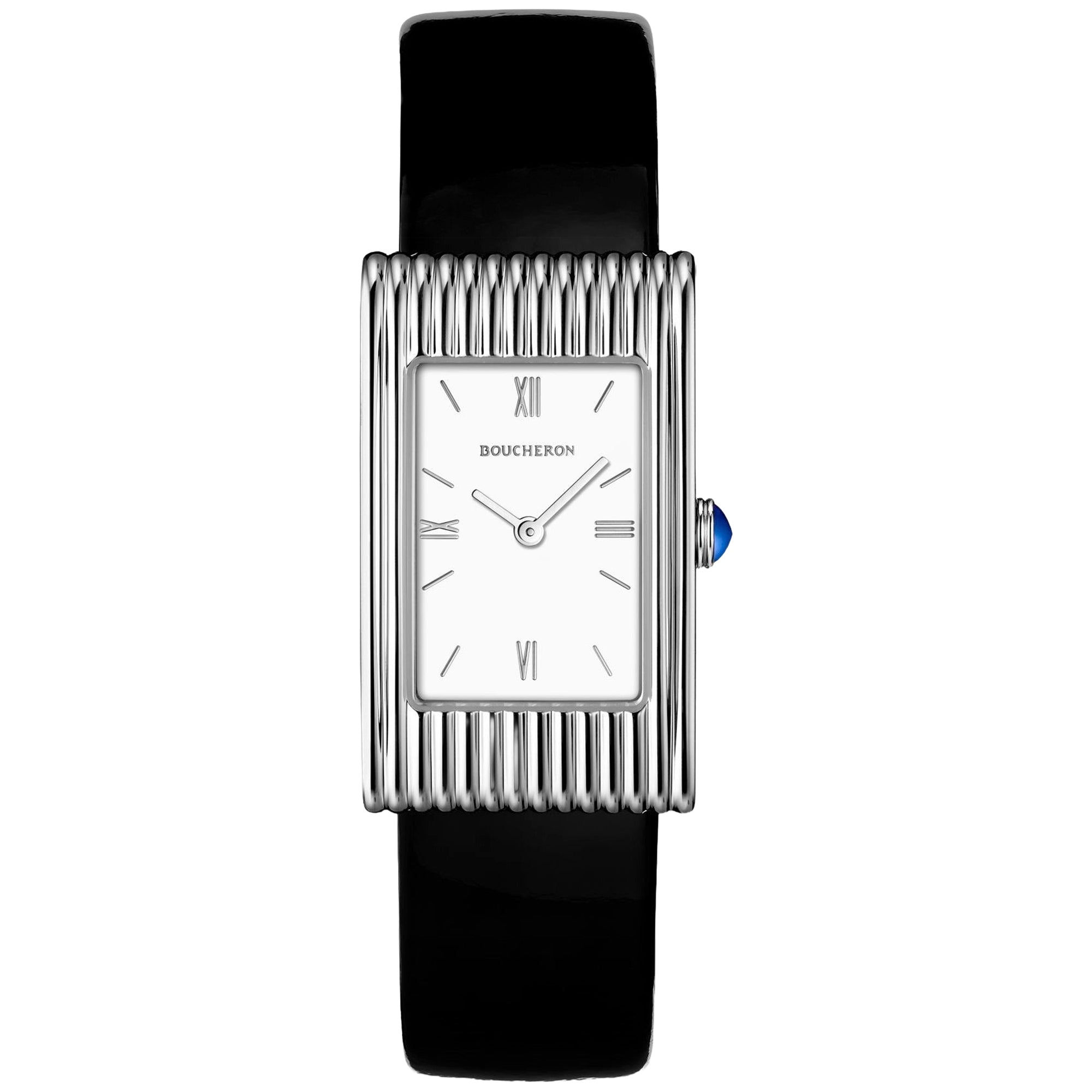 Reflet Medium steel white dial & black mat calf Watch - White & Black