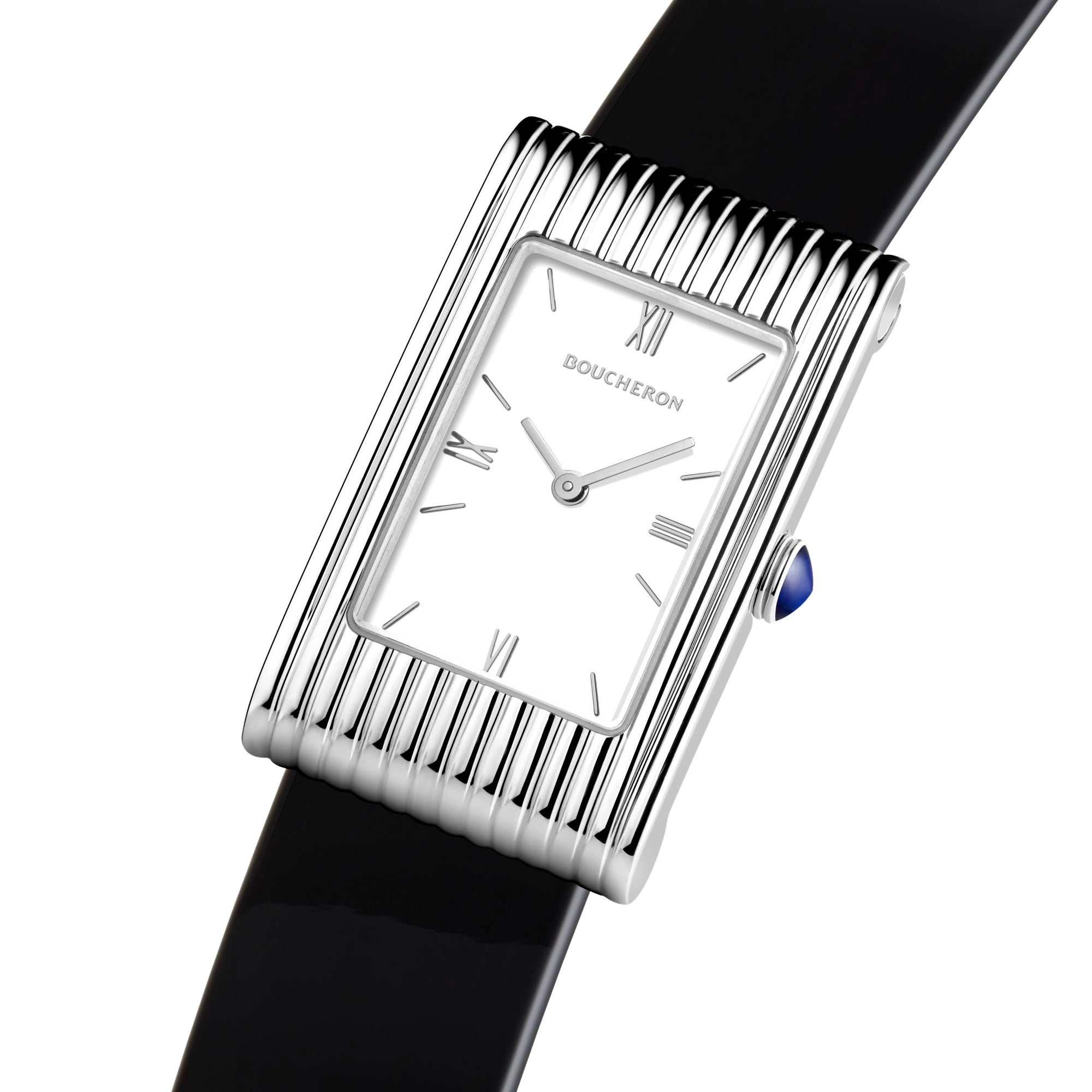 Reflet Medium steel white dial & black mat calf Watch - White & Black