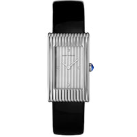 Reflet Medium steel silver gadroons & black mat calf Watch - White & Black