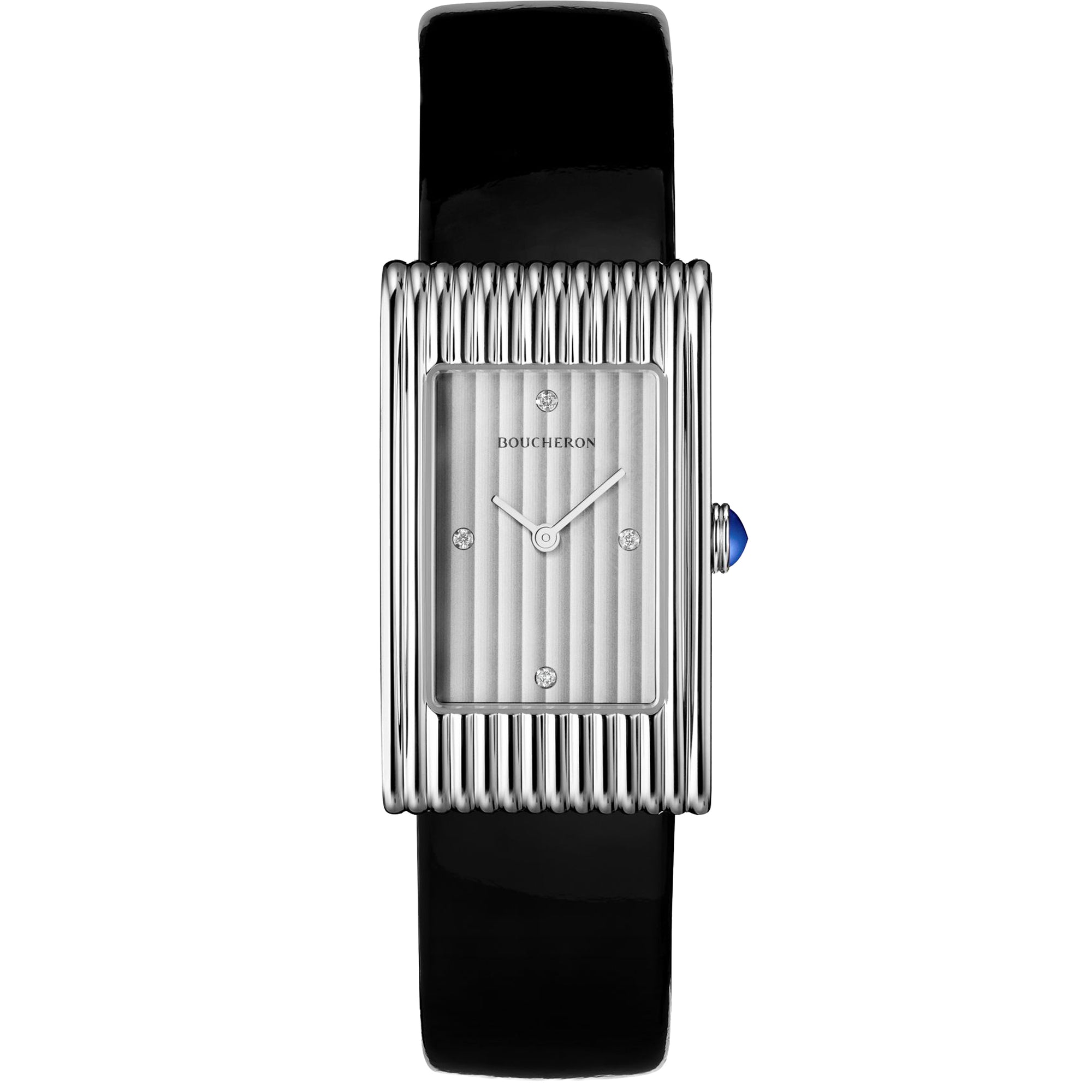 Reflet Medium steel silver gadroons & black mat calf Watch - White & Black