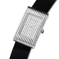 Reflet Medium steel silver gadroons & black mat calf Watch - White & Black