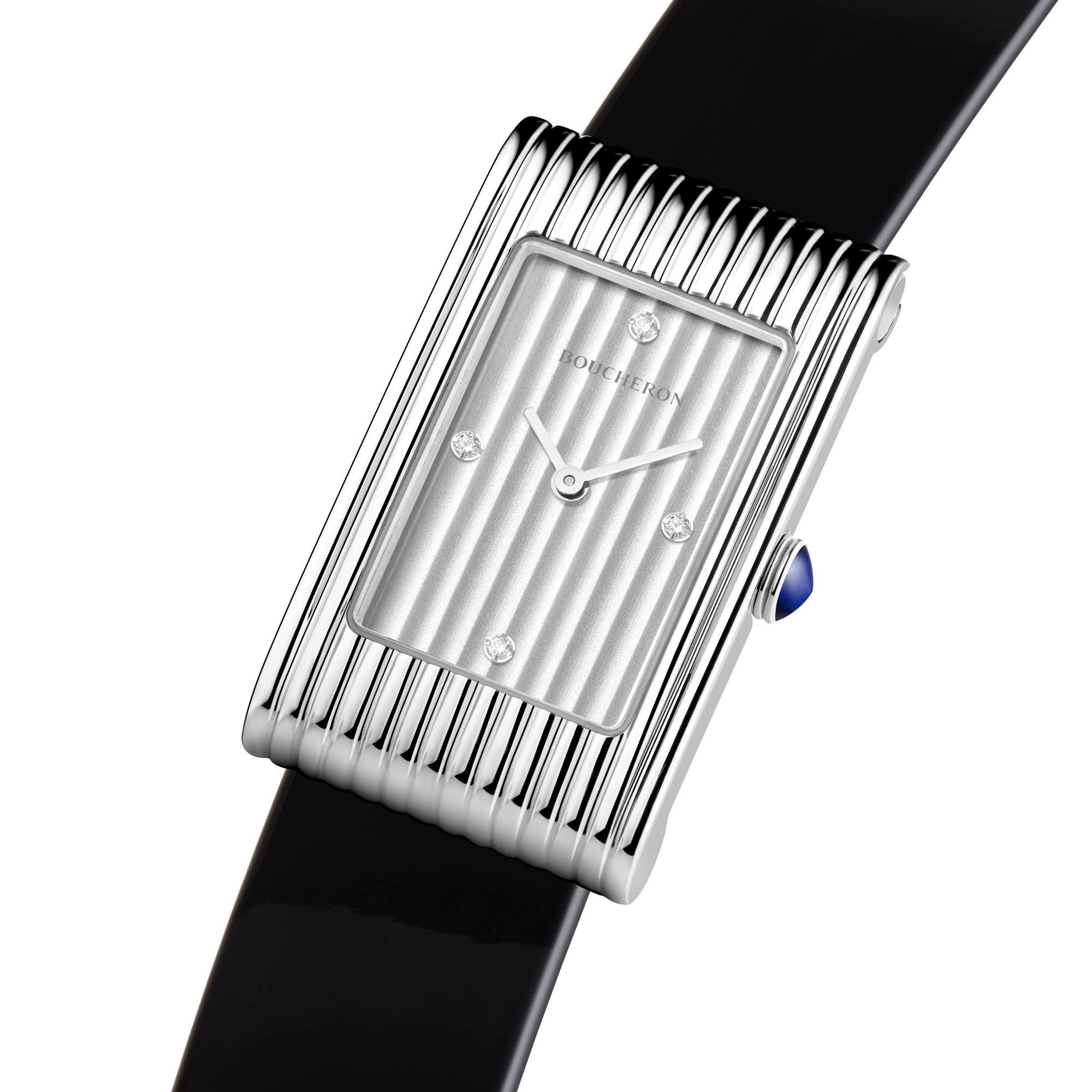 Reflet Medium steel silver gadroons & black mat calf Watch - White & Black