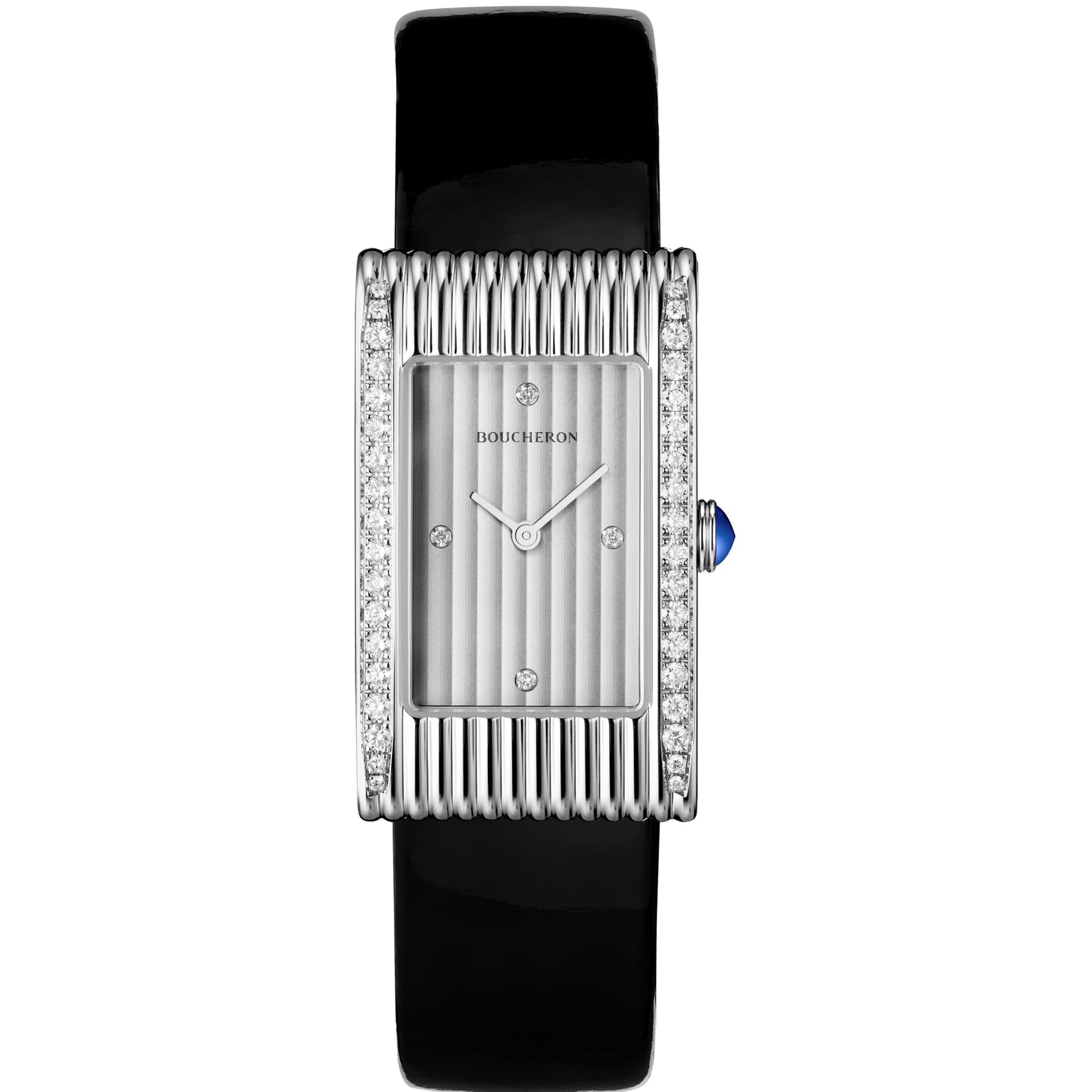 Reflet Medium steel diamonds silver gadroons & black mat calf Watch - White & Black