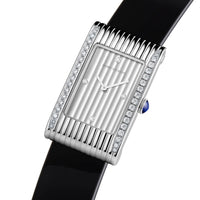 Reflet Medium steel diamonds silver gadroons & black mat calf Watch - White & Black
