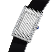 Reflet Medium steel diamonds silver gadroons & black mat calf Watch - White & Black