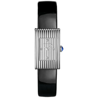 Reflet Small steel silver gadroons & black shiny calf Watch - White & Black