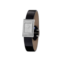 Reflet Small steel silver gadroons & black shiny calf Watch - White & Black