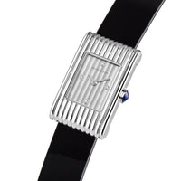 Reflet Small steel silver gadroons & black shiny calf Watch - White & Black