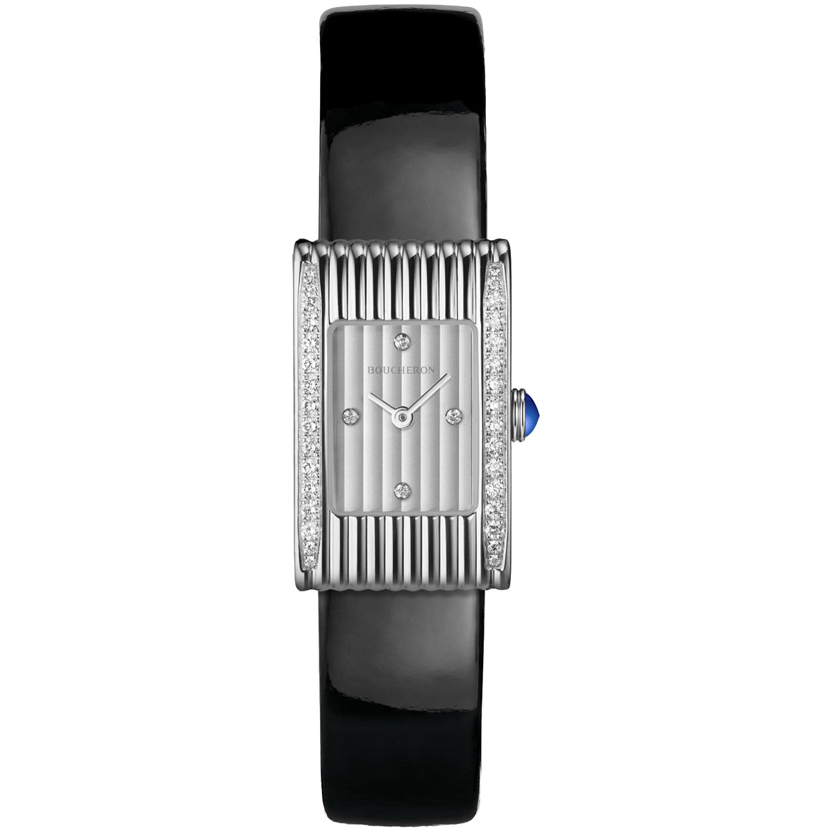 Reflet Small steel diamonds silver gadroons & black shiny calf Watch - White & Black