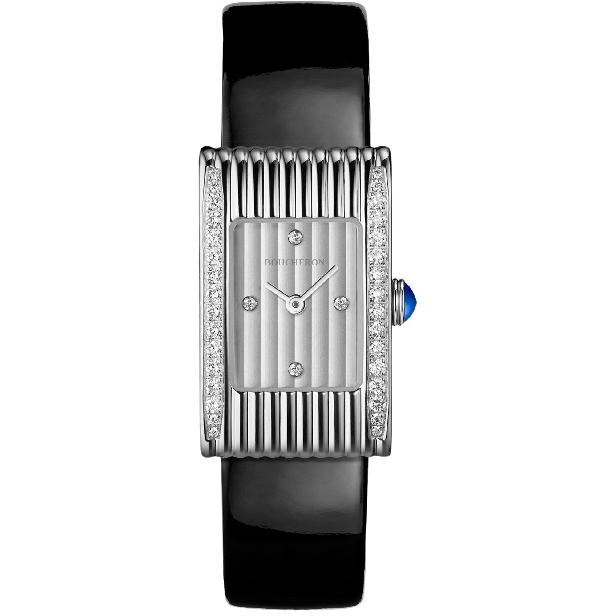 Reflet Small steel diamonds silver gadroons & black patent calf Watch - White & Black