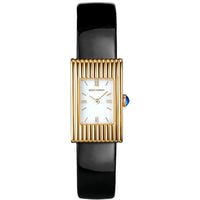 Reflet Small yellow gold white dial & black shiny calf Watch - White & Yellow & Black