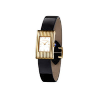 Reflet Small yellow gold white dial & black shiny calf Watch - White & Yellow & Black