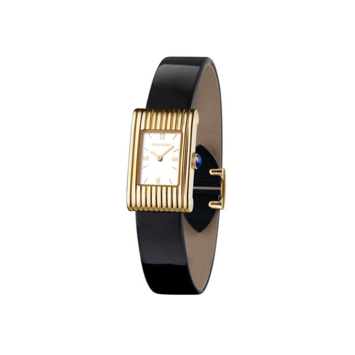 Reflet Small yellow gold white dial & black shiny calf Watch - White & Yellow & Black