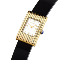 Reflet Small yellow gold white dial & black shiny calf Watch - White & Yellow & Black