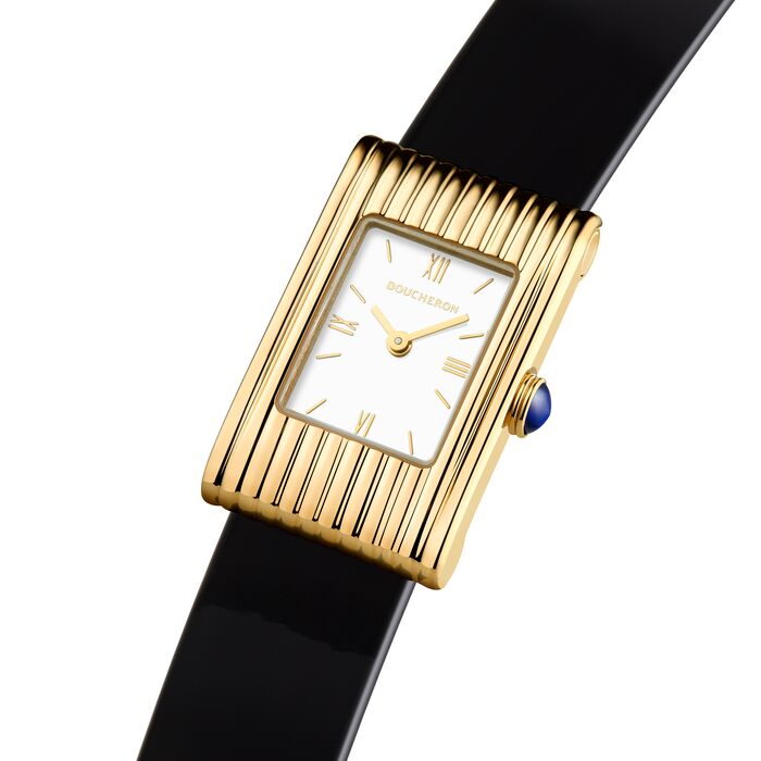 Reflet Small yellow gold white dial & black shiny calf Watch - White & Yellow & Black