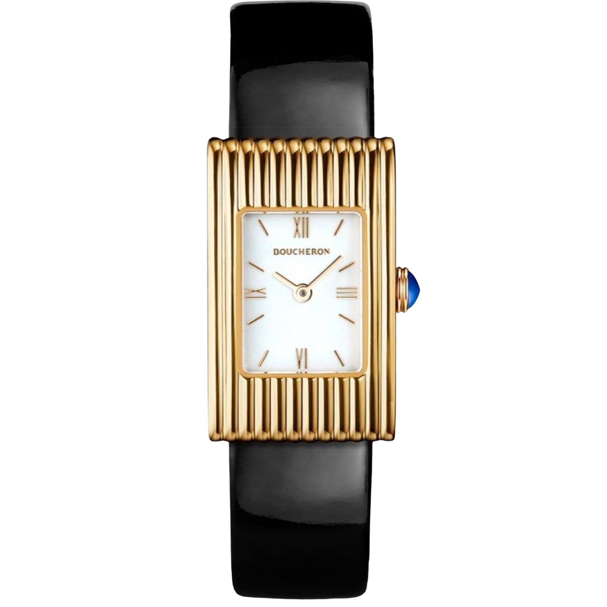 Reflet Small yellow gold white dial & black patent calf Watch - White & Yellow & Black