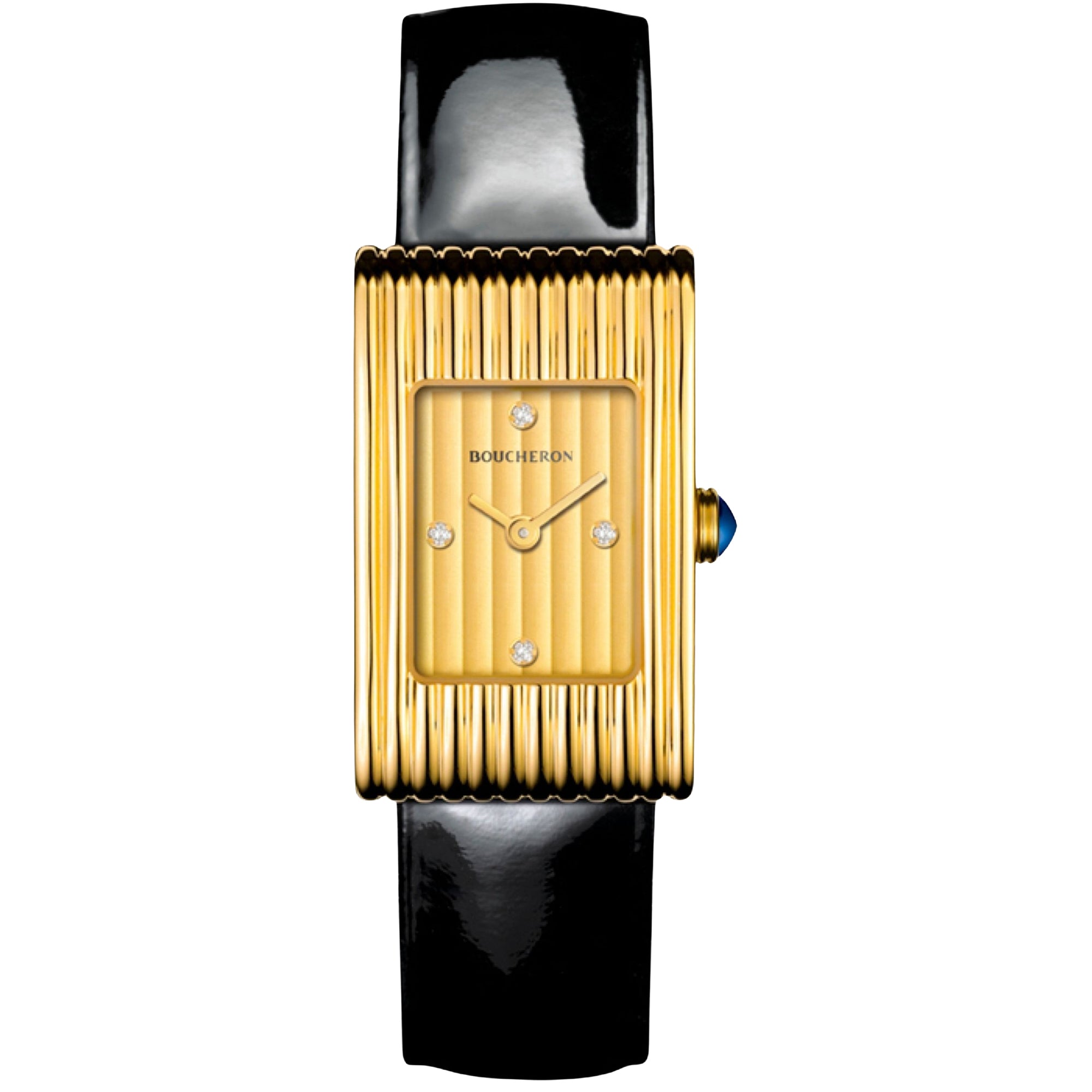Reflet Small yellow and gadroon gold diamonds & black patent calf Watch - Yellow & Black