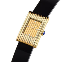 Reflet Small yellow and gadroon gold diamonds & black shiny calf Watch - Yellow & Black