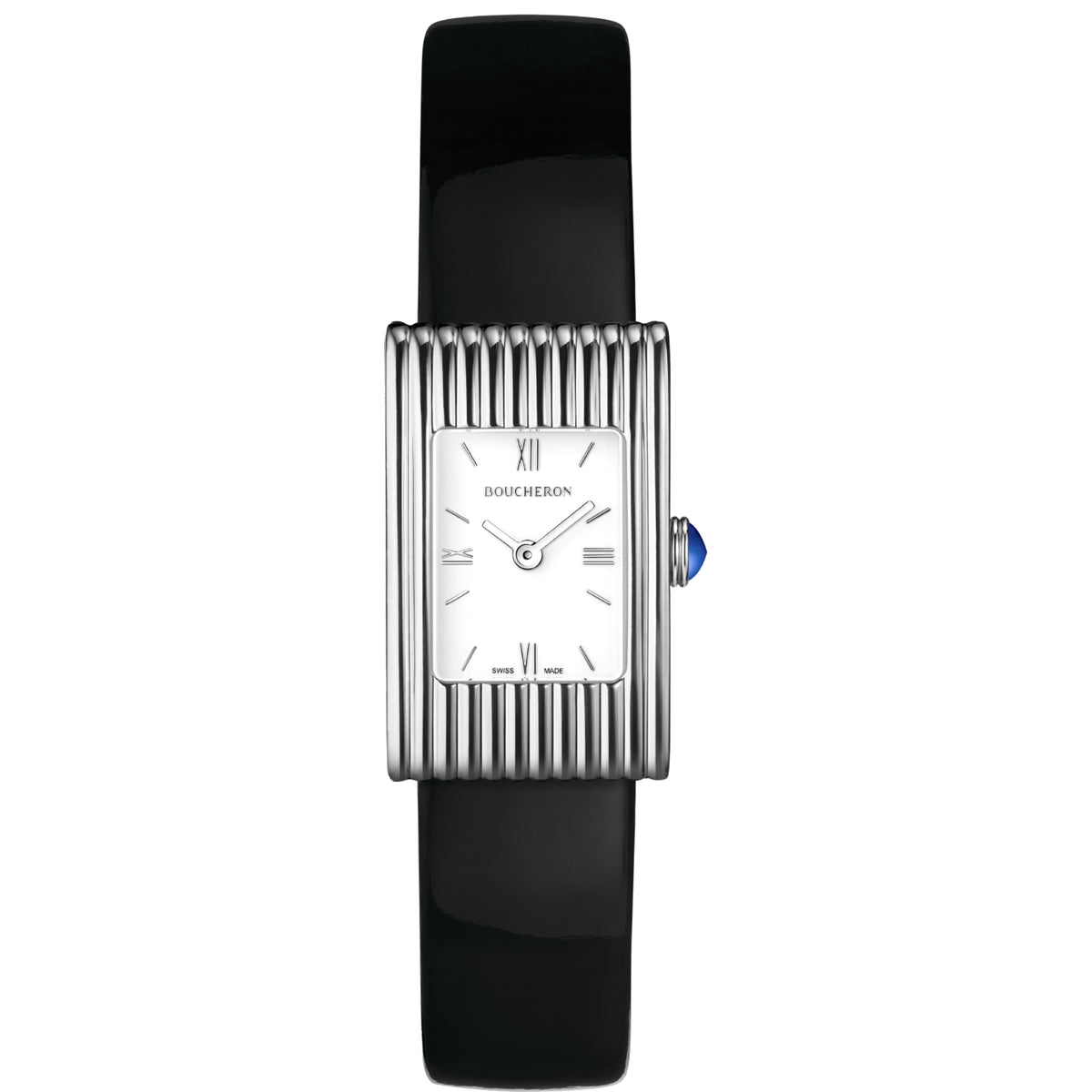 Reflet Small steel white dial & black mat calf Watch - White & Black