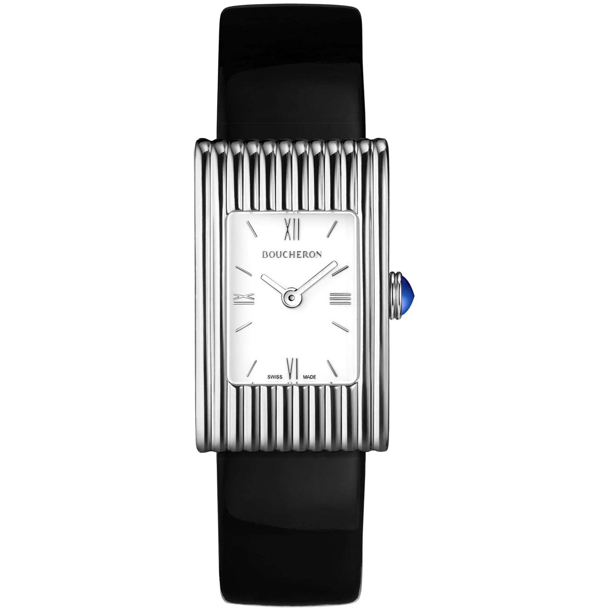 Reflet Small steel white dial & black mat calf Watch - White & Black