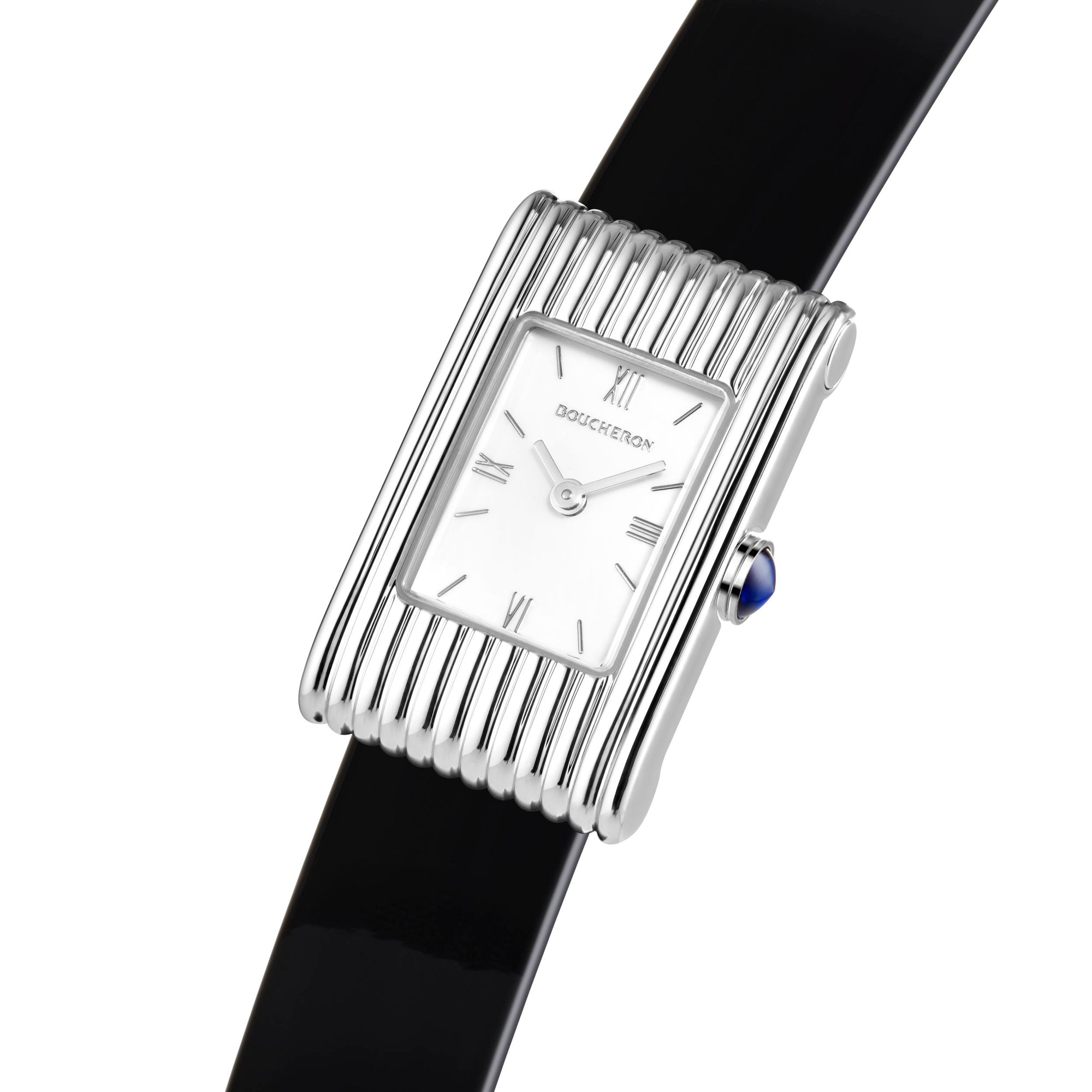 Reflet Small steel white dial & black mat calf Watch - White & Black