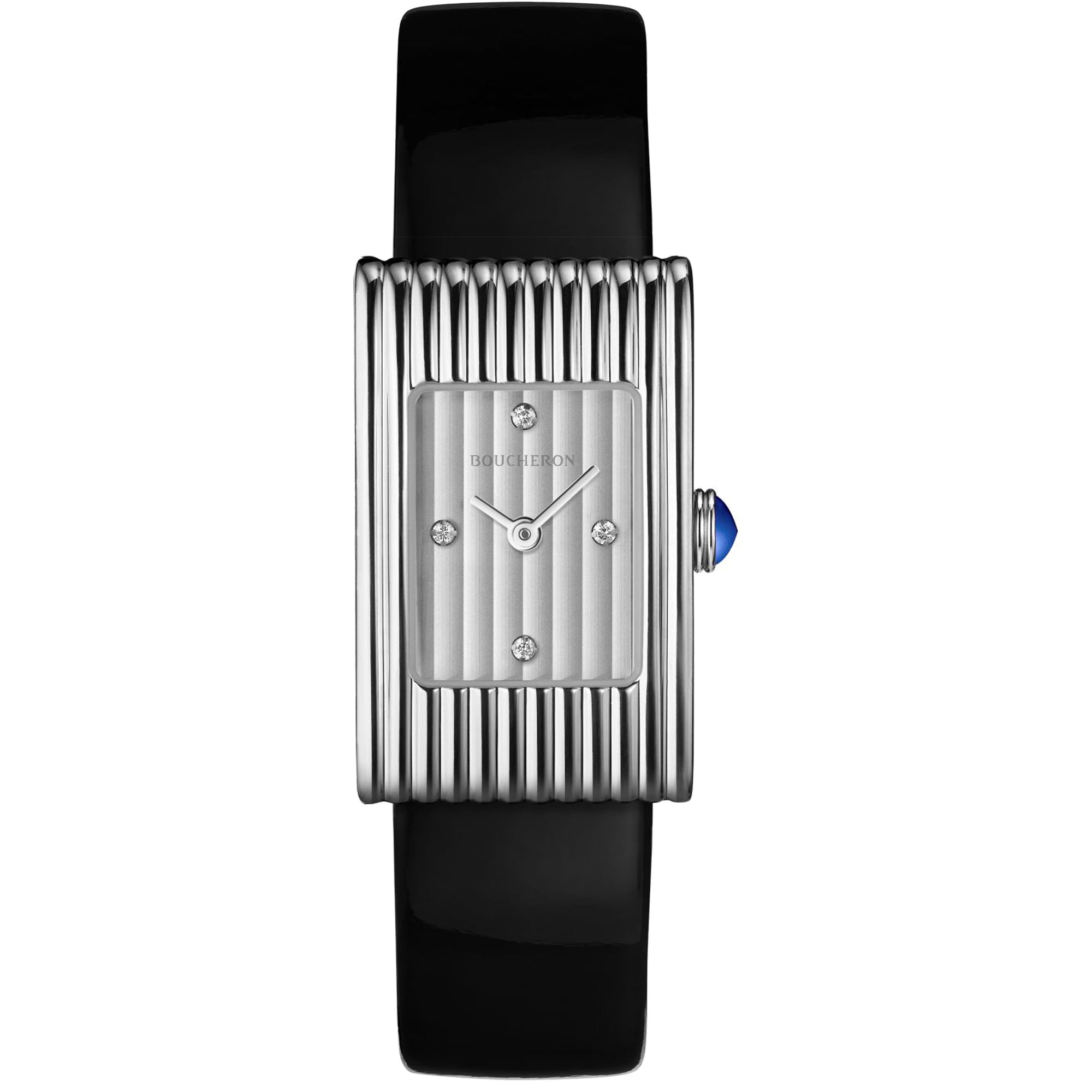 Reflet Small steel silver gadroons & black mat calf Watch - White & Black