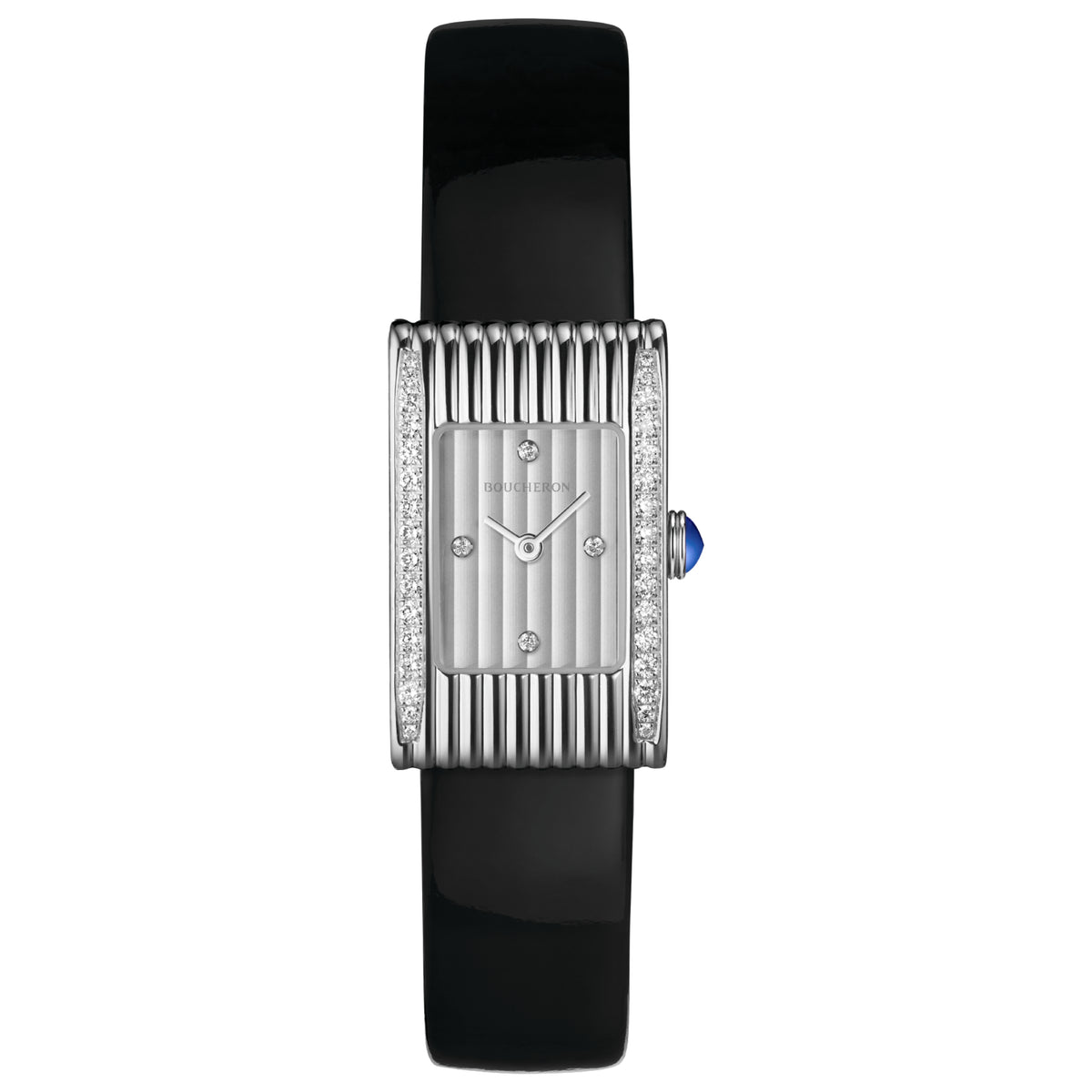 Reflet Small steel diamonds silver gadroons & black mat calf Watch - White & Black