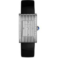 Reflet Small steel diamonds silver gadroons & black mat calf Watch - White & Black