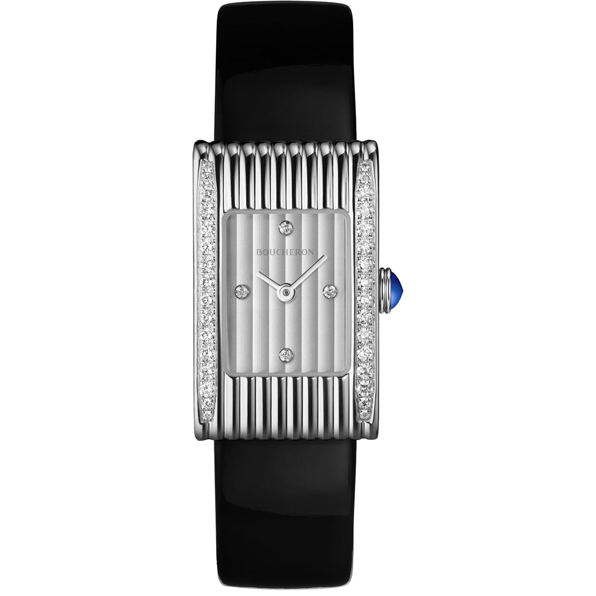 Reflet Small steel diamonds silver gadroons & black mat calf Watch - White & Black