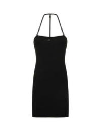 Rib knit strap mini Dress - Black