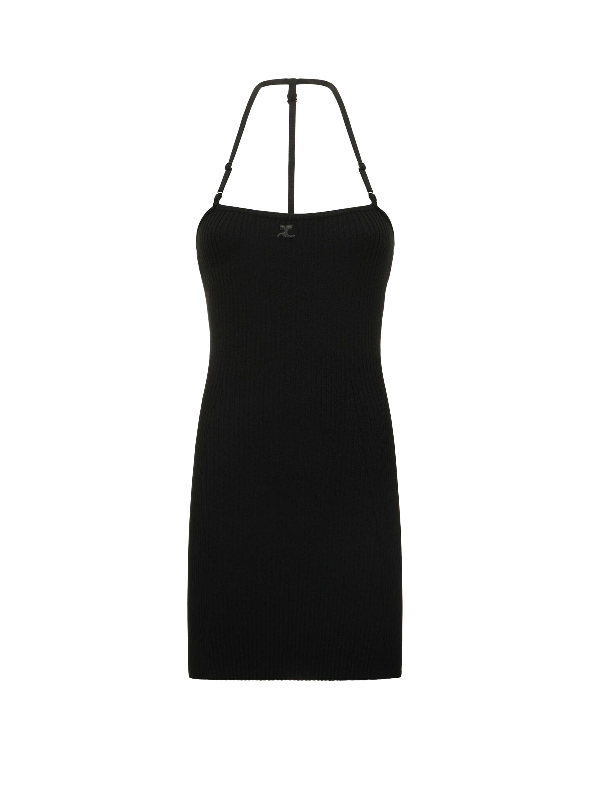 Rib knit strap mini Dress - Black