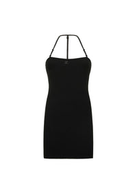 Rib knit strap mini Dress - Black