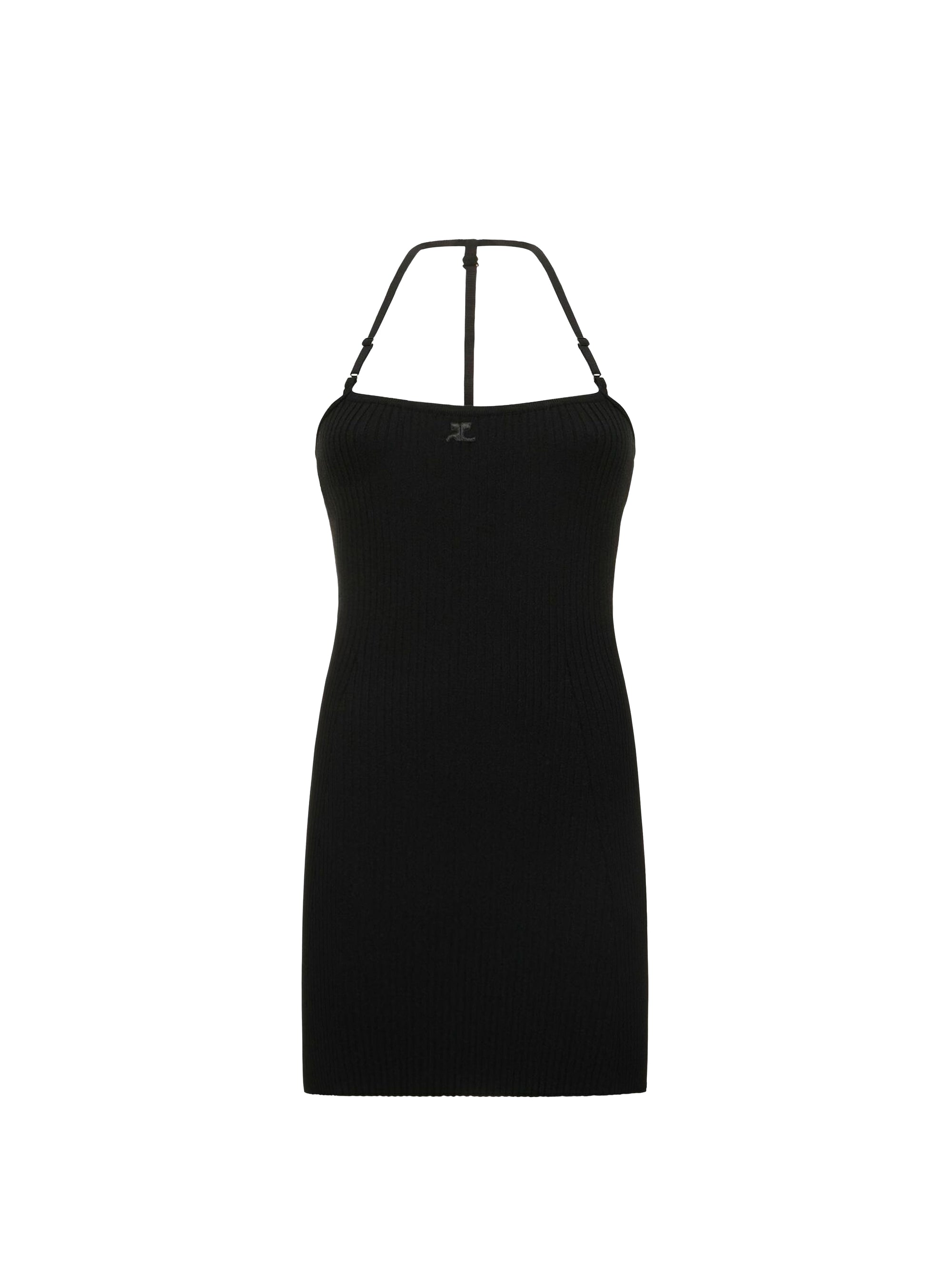 Rib knit strap mini Dress - Black
