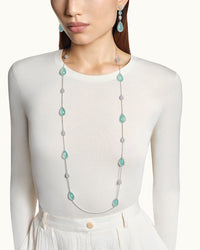 Serpent Bohème Multi-Motifs white gold & aquaprase diamonds Long Necklace - White