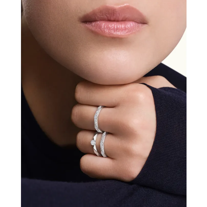 Facette M platinum & full paved diamonds Wedding Band - White