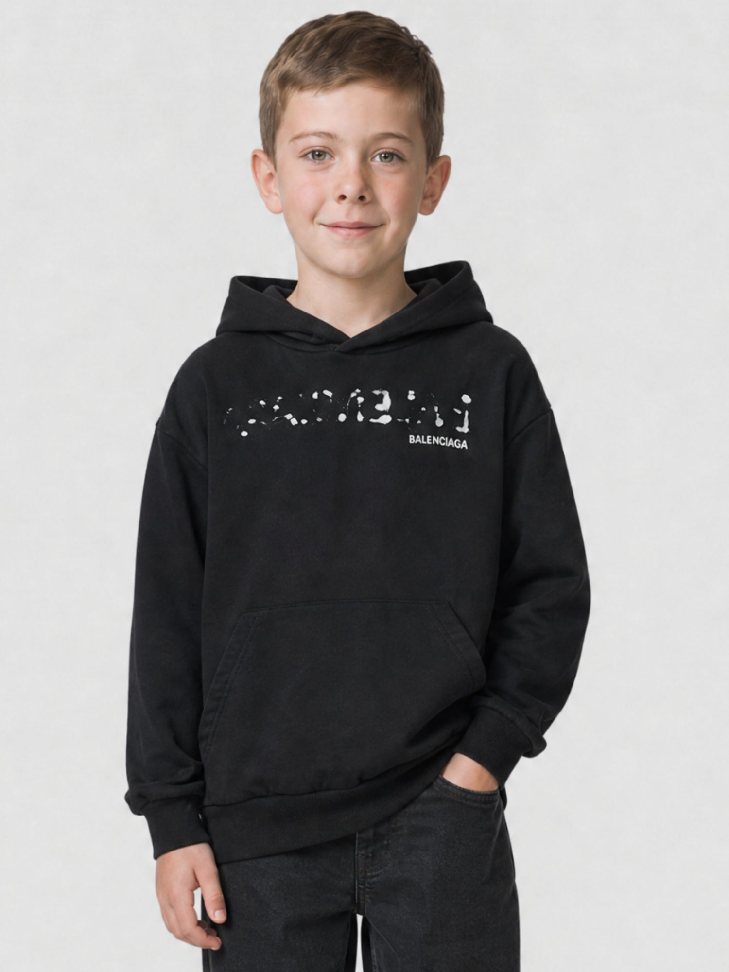 Hand-Drawn Balenciaga black & cocoa Hoodie - Black & Cocoa