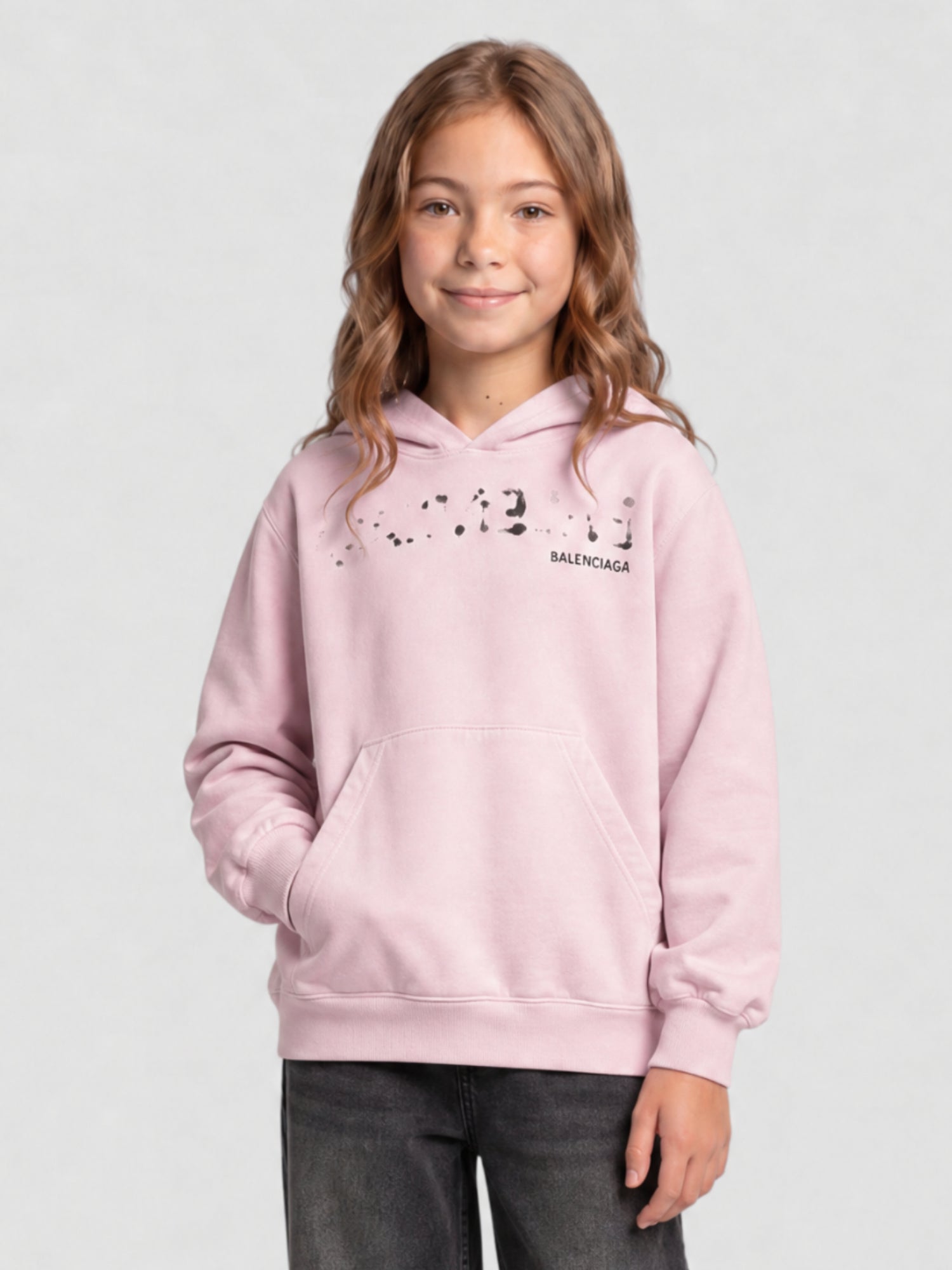 Hand-Drawn Balenciaga faded pink & black Hoodie - Faded Pink & Black