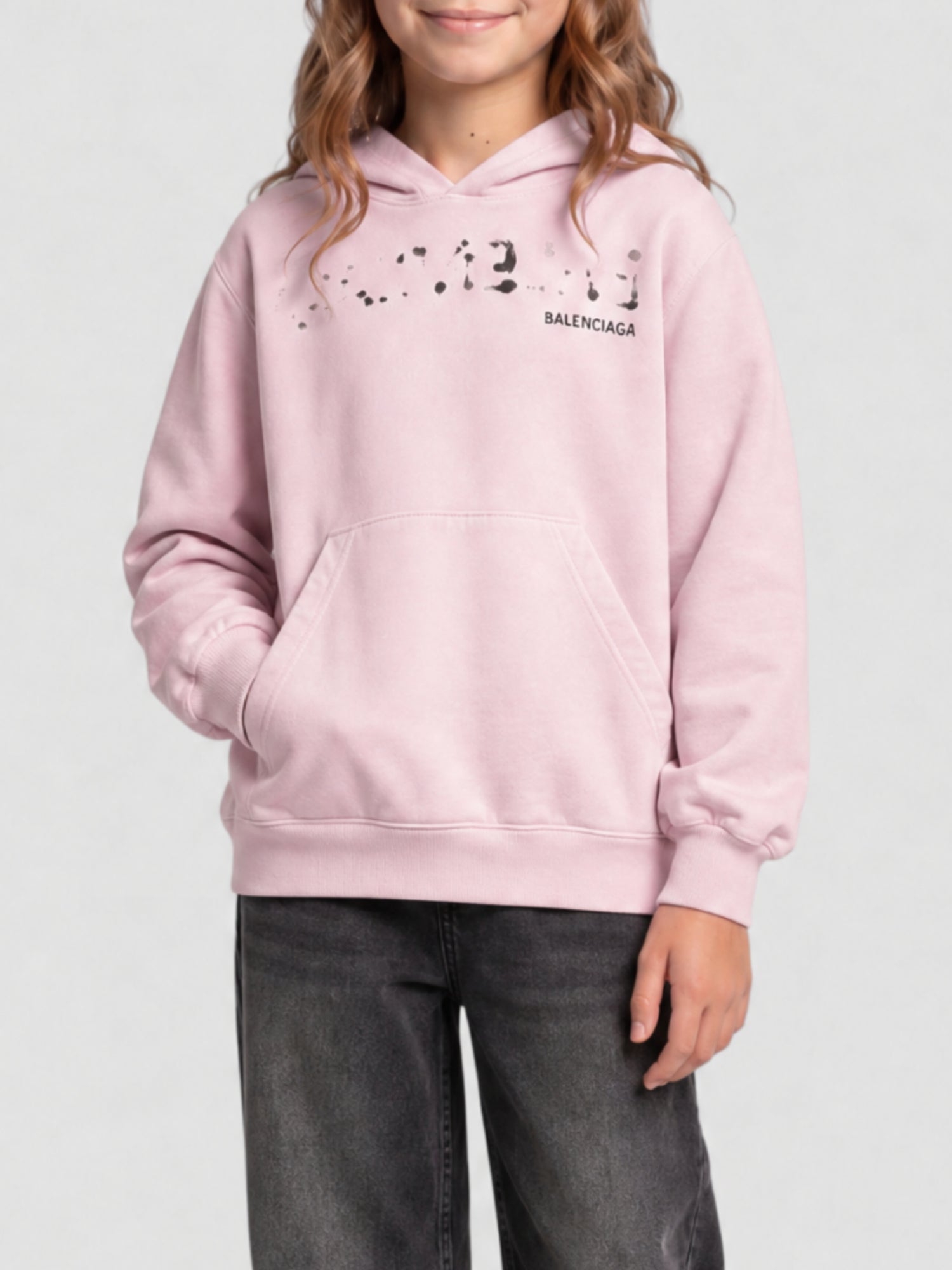 Hand-Drawn Balenciaga faded pink & black Hoodie - Faded Pink & Black