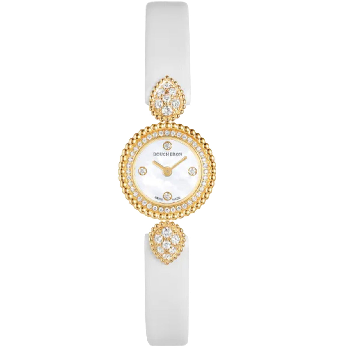Serpent Bohème 18mm yellow gold diamonds & white satin Watch - White & Yellow & Black